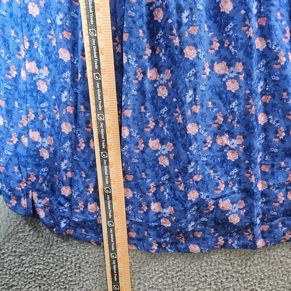 Free People Boho‎ Top Blouse Women XS Long Sleeve Floral Blue Preppy